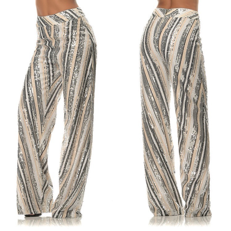 Forever Unique Striped Sequined Wide Leg Trousers ~ Size 2